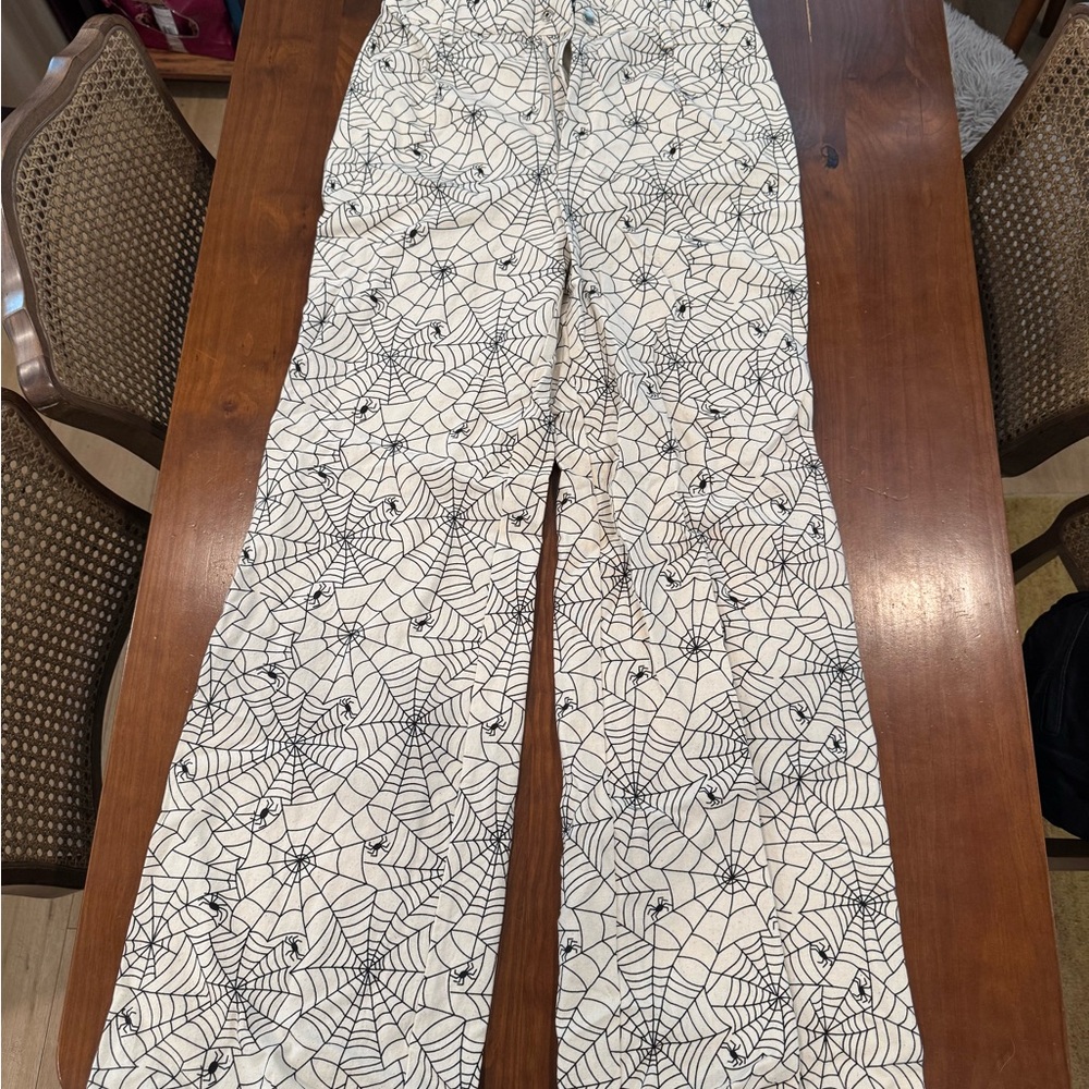 Custom Spider Web Pattern Wide Leg Pants, Hand-made by RoseCut Clothing